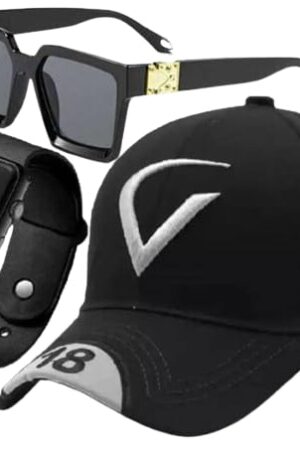 GIFFEMANS Latest Baseball Cotton Summer Fashion Cap for Sports, Cricket, Adjustable Buckle Casual Caps|Black Sunglasses and Multi Function Digital Sports Watch for Men's and Women's Combo Pack of 3
