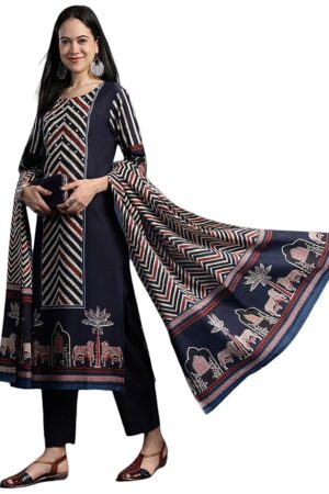 RAJMANDIRFABRICS Women's Cotton Floral Hand Block Printed Straight Kurta Set with Palazzo Pant & Dupatta