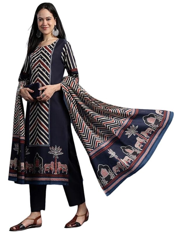 RAJMANDIRFABRICS Women's Cotton Floral Hand Block Printed Straight Kurta Set with Palazzo Pant & Dupatta