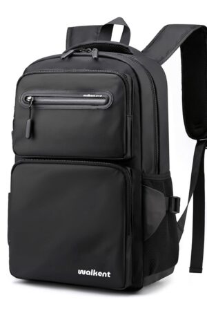 WALKENT Waterproof 15.6" Laptop Bag 24L, Night Reflective Zipper, Multiple Front & Side Pockets, Backpack for Office College School Men Women - Glam Black