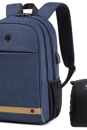 Golden Wolf Laptop Backpack with Rain Cover Waterproof Anti-theft Business Backpack with Lock 15.6-inch Laptop Bag with USB Port 25L Multi-pockets for Men Women Office Travel College,Blue