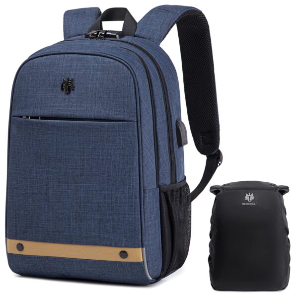 Golden Wolf Laptop Backpack with Rain Cover Waterproof Anti-theft Business Backpack with Lock 15.6-inch Laptop Bag with USB Port 25L Multi-pockets for Men Women Office Travel College,Blue