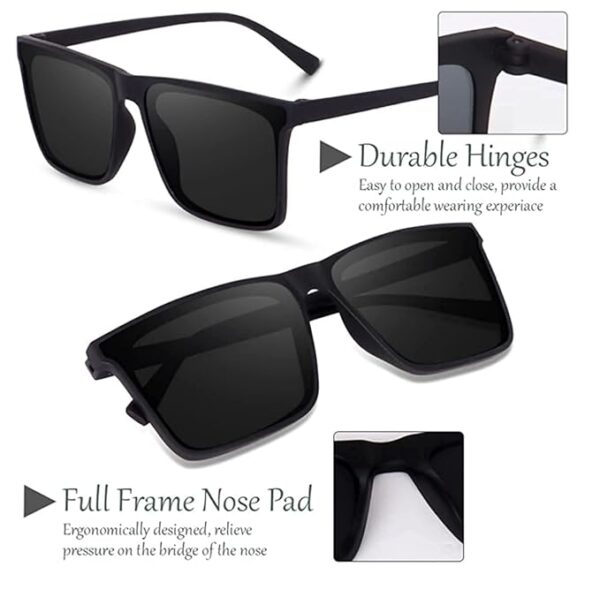 RICHORS Retro Square Black Light Weight Uv Protection Non-Polarized Sunglasses For Men And Women Uv Protection Classic Sunglass Unisex, Medium - Image 3