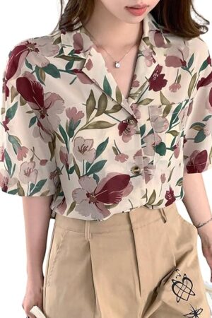 Leriya Fashion Women Crepe Oversized Shirt Korean Casual Short Sleeve Loose Fit Top | Summer Wear